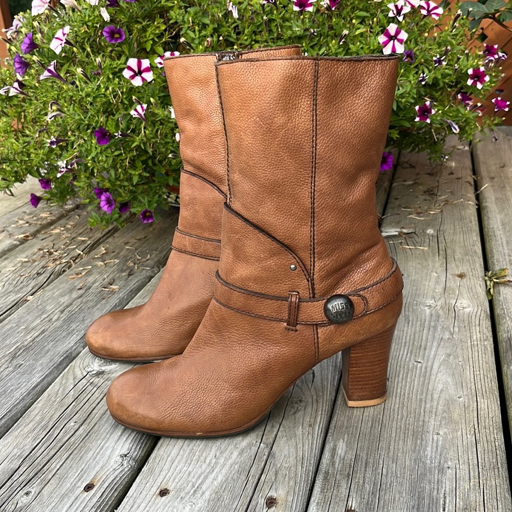 Miss Sixty cognac leather boots with button detail